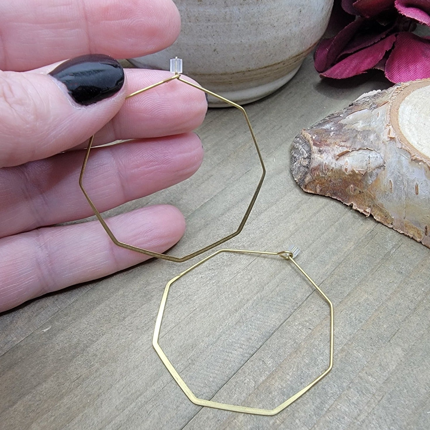 Brass Octagon Hoop Earrings - Nicki Lynn Jewelry