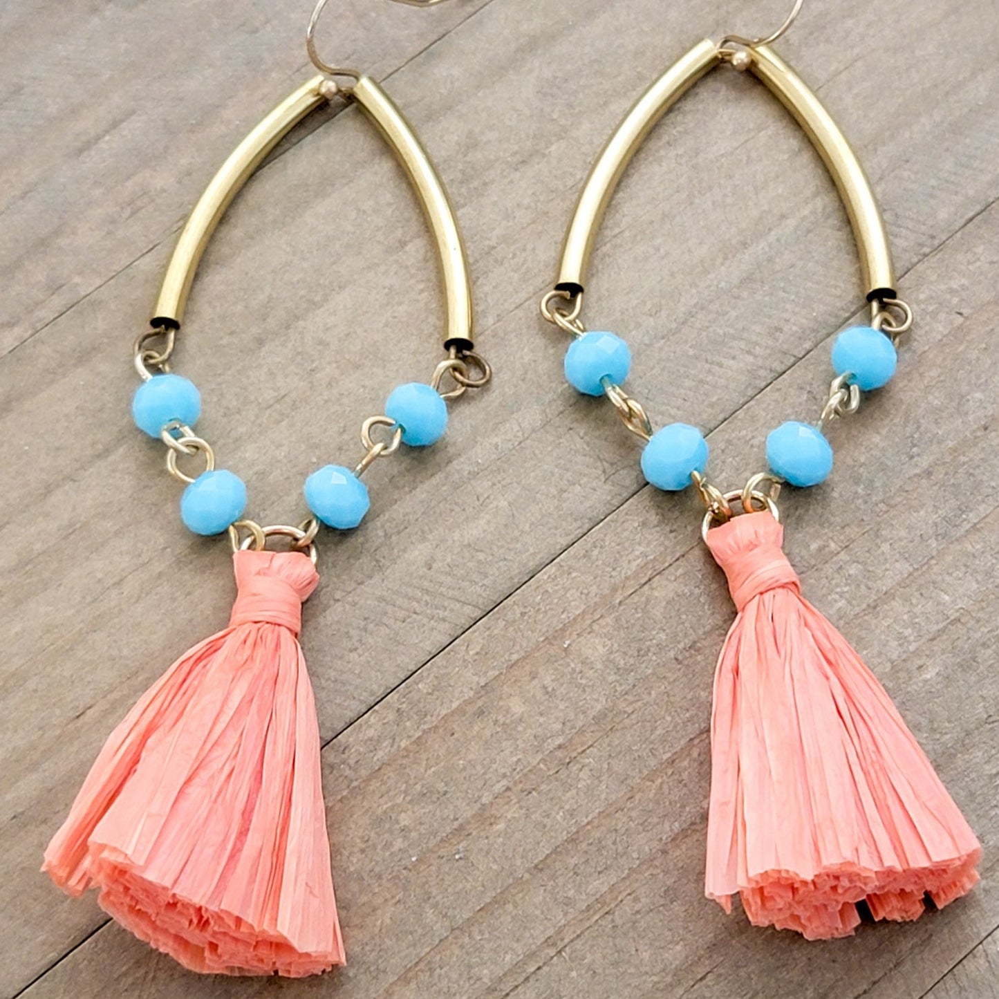 Long Raffia Tassel Beaded Earrings - Nicki Lynn Jewelry