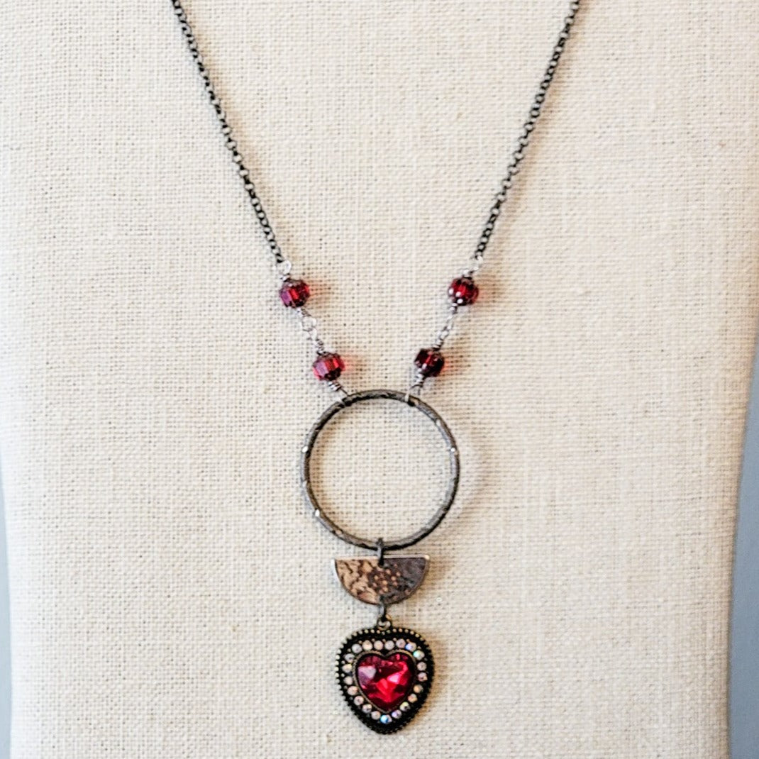 Red Crystal Heart Necklace, Nicki Lynn Jewelry 