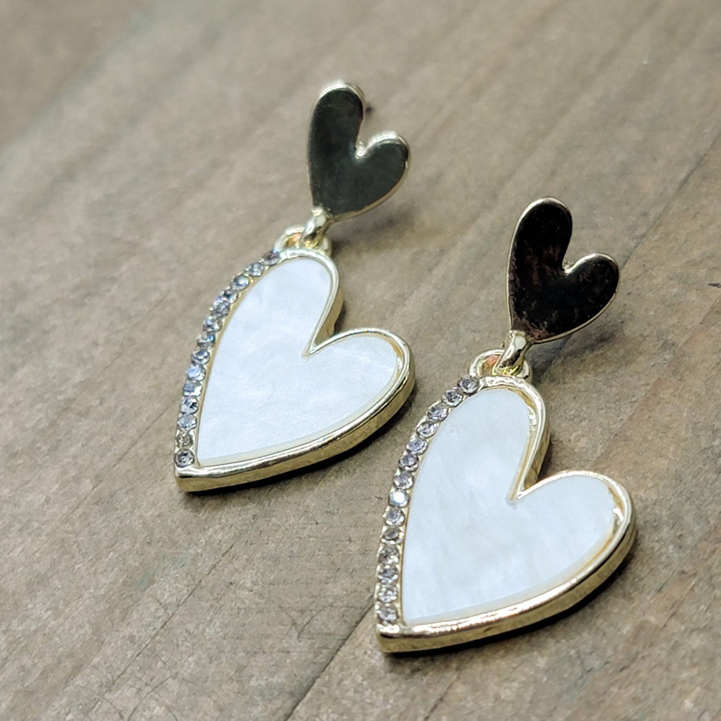 White Heart With Rhinestones Post Earrings, Nicki Lynn Jewelry 