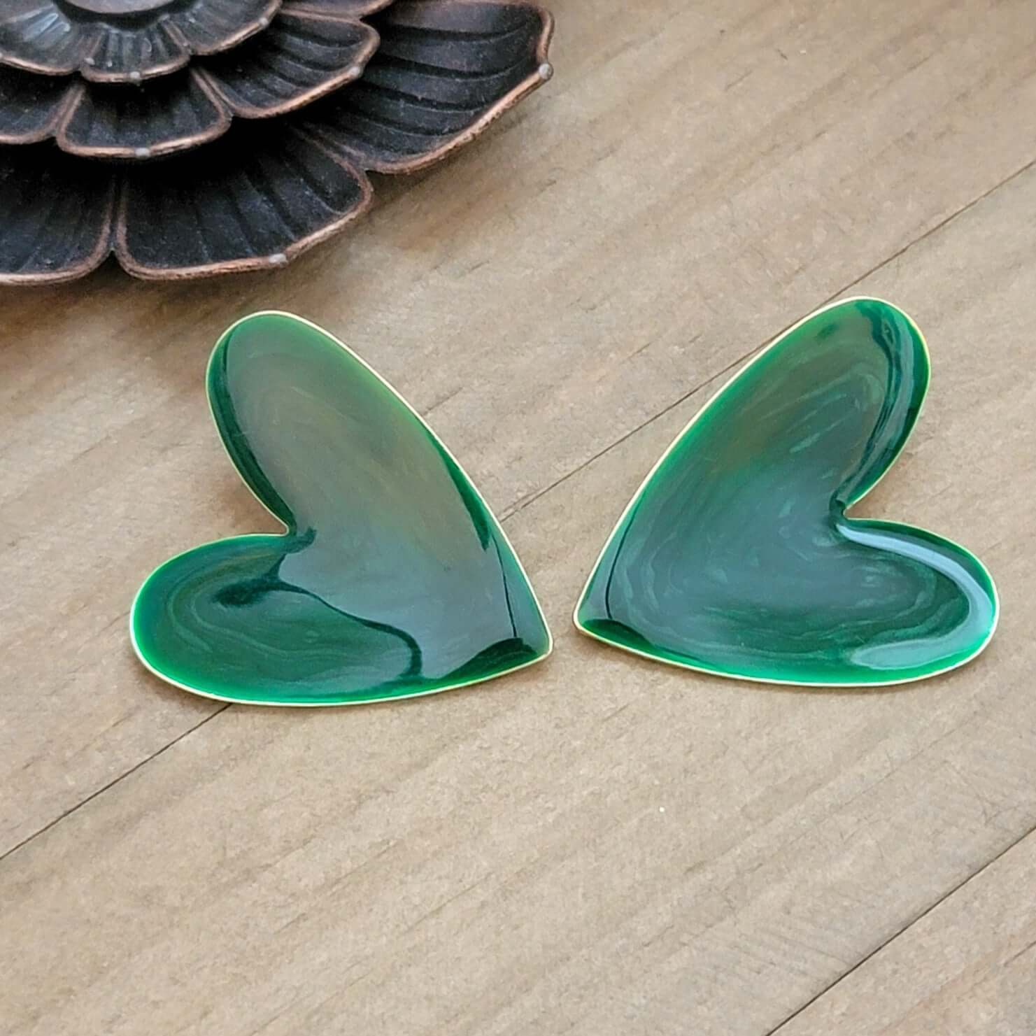 Large Enamel Heart Post Earrings, Nicki Lynn Jewelry 