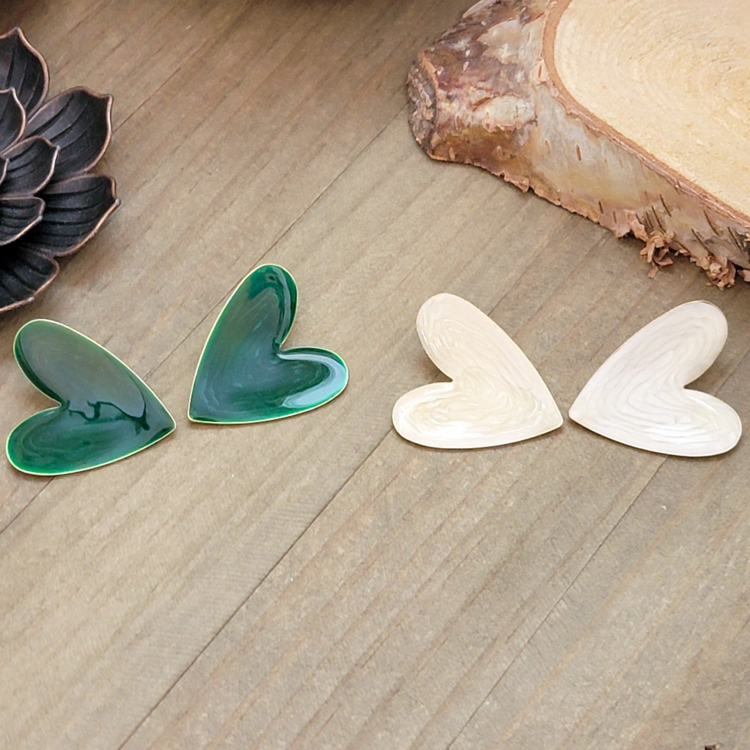 Large Enamel Heart Post Earrings, Nicki Lynn Jewelry 
