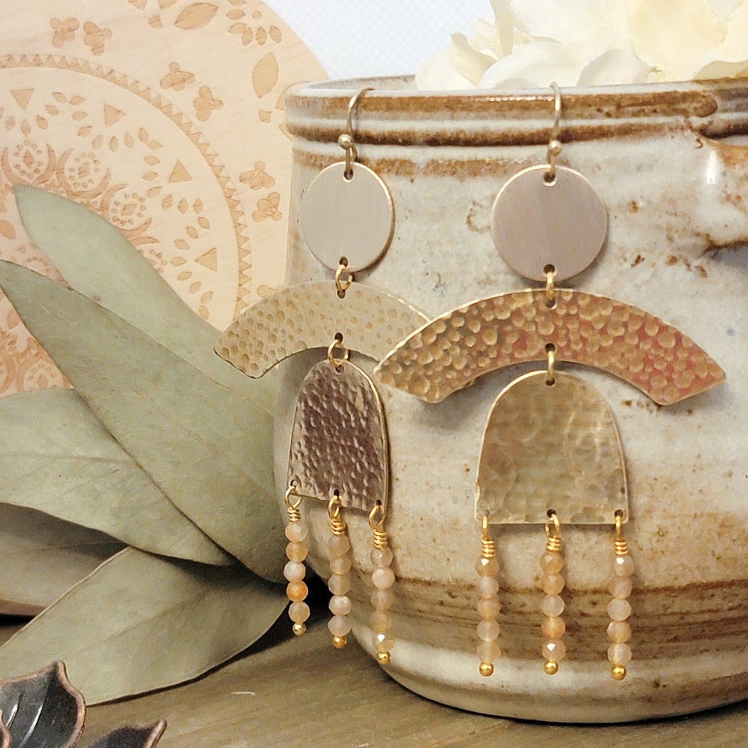 Brass and Moonstone Chandelier Earrings, Nicki Lynn Jewelry 