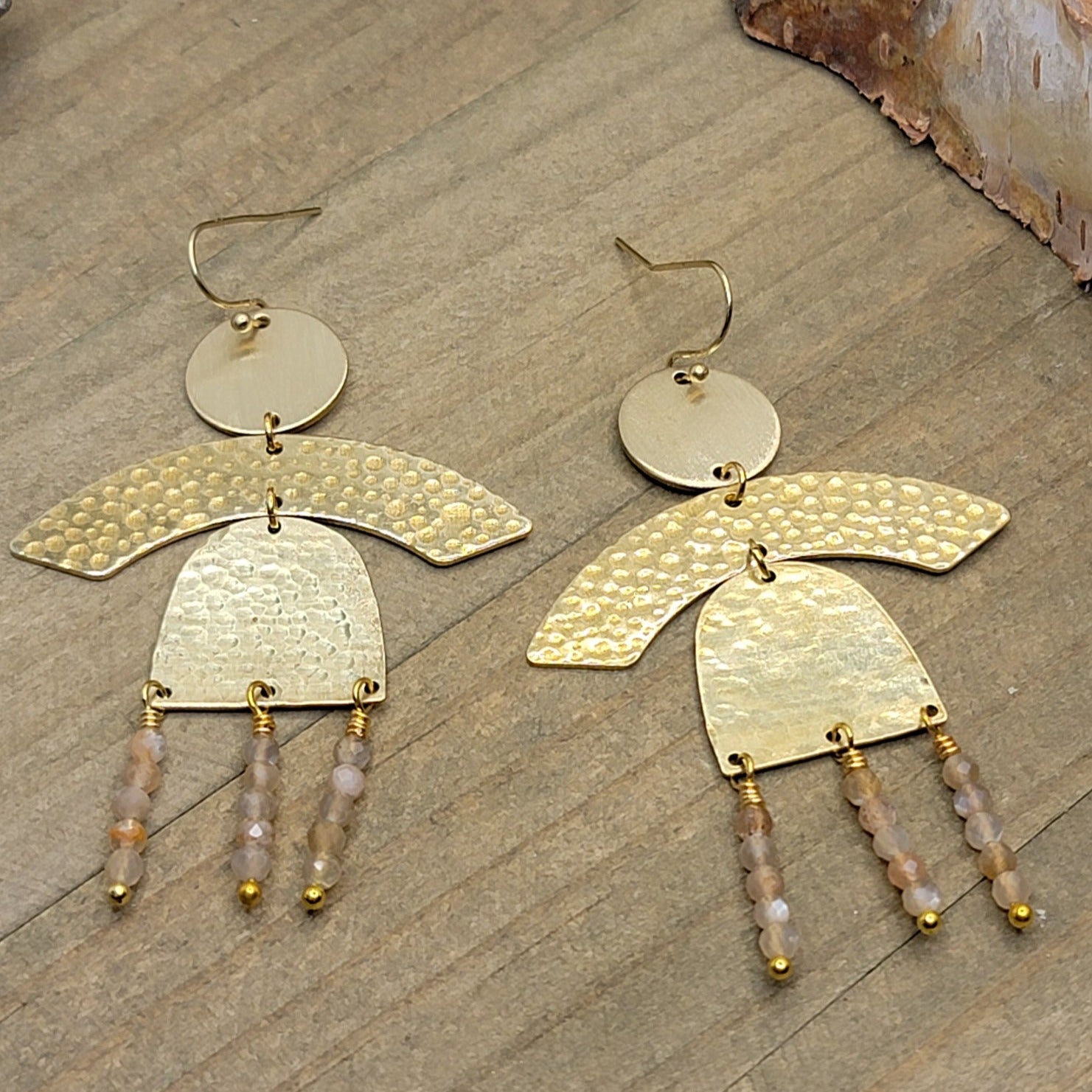 Brass and Moonstone Chandelier Earrings, Nicki Lynn Jewelry