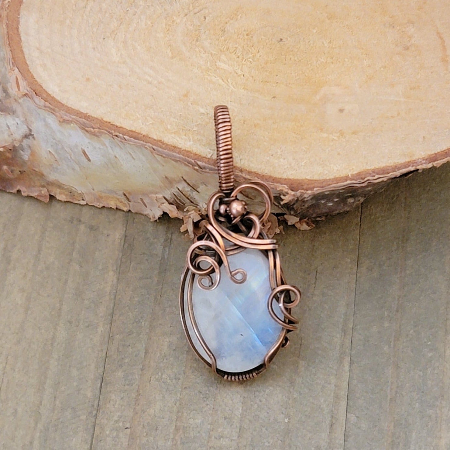 Copper Wire Wrapped Moonstone Pendant, Nicki Lynn Jewelry 