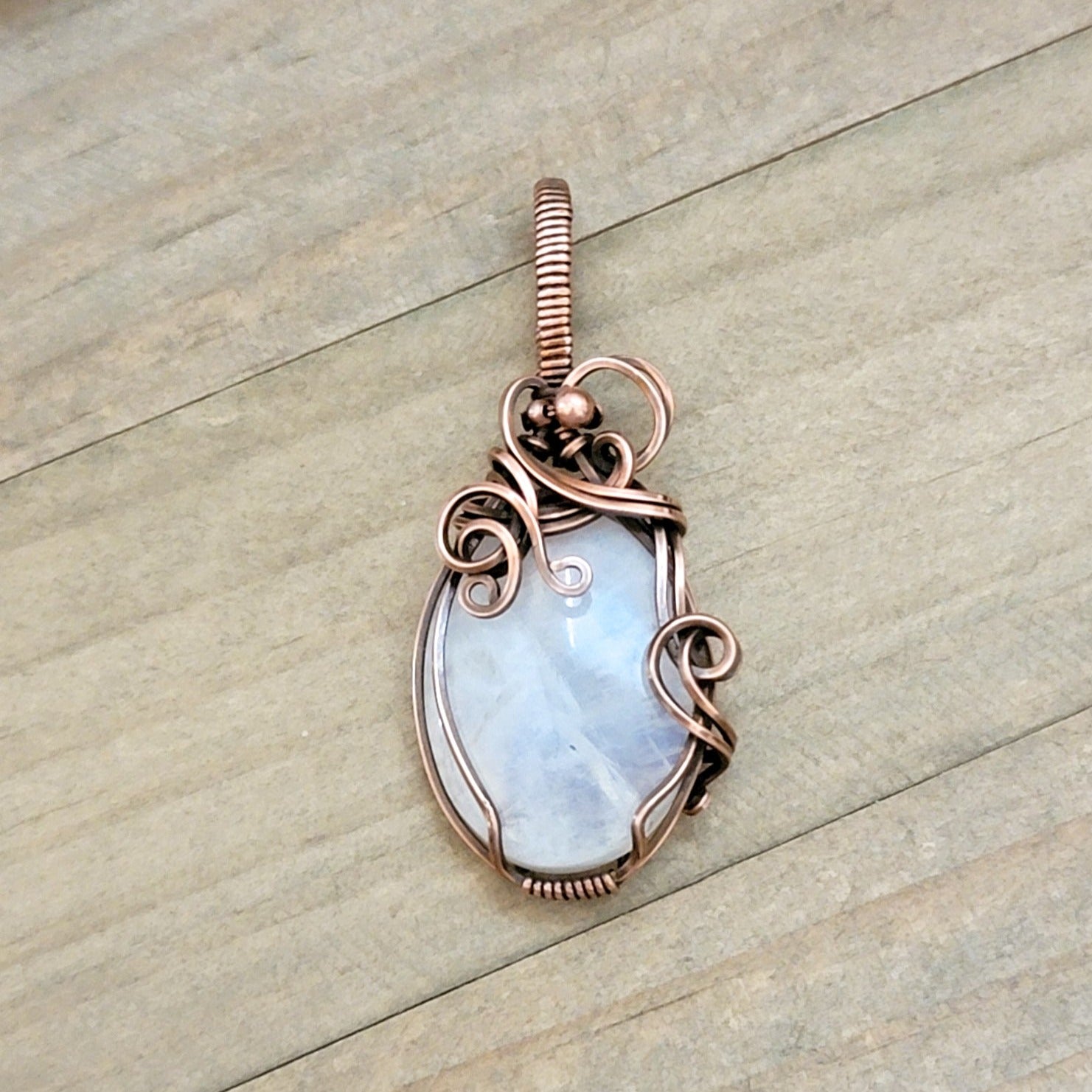 Copper Wire Wrapped Moonstone Pendant, Nicki Lynn Jewelry 