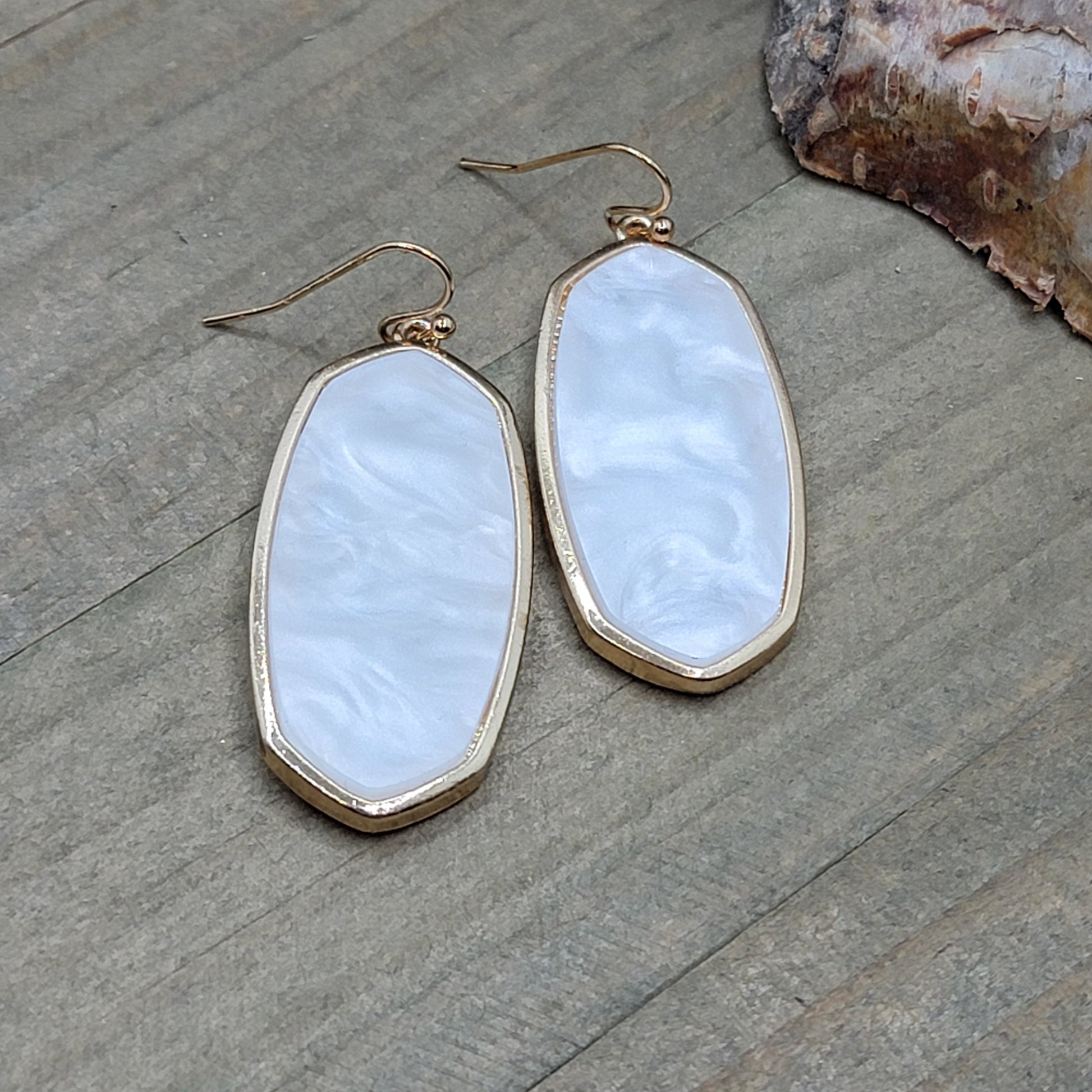 Pearl Resin Gold Drop Frame Earrings, Nicki Lynn Jewelry 