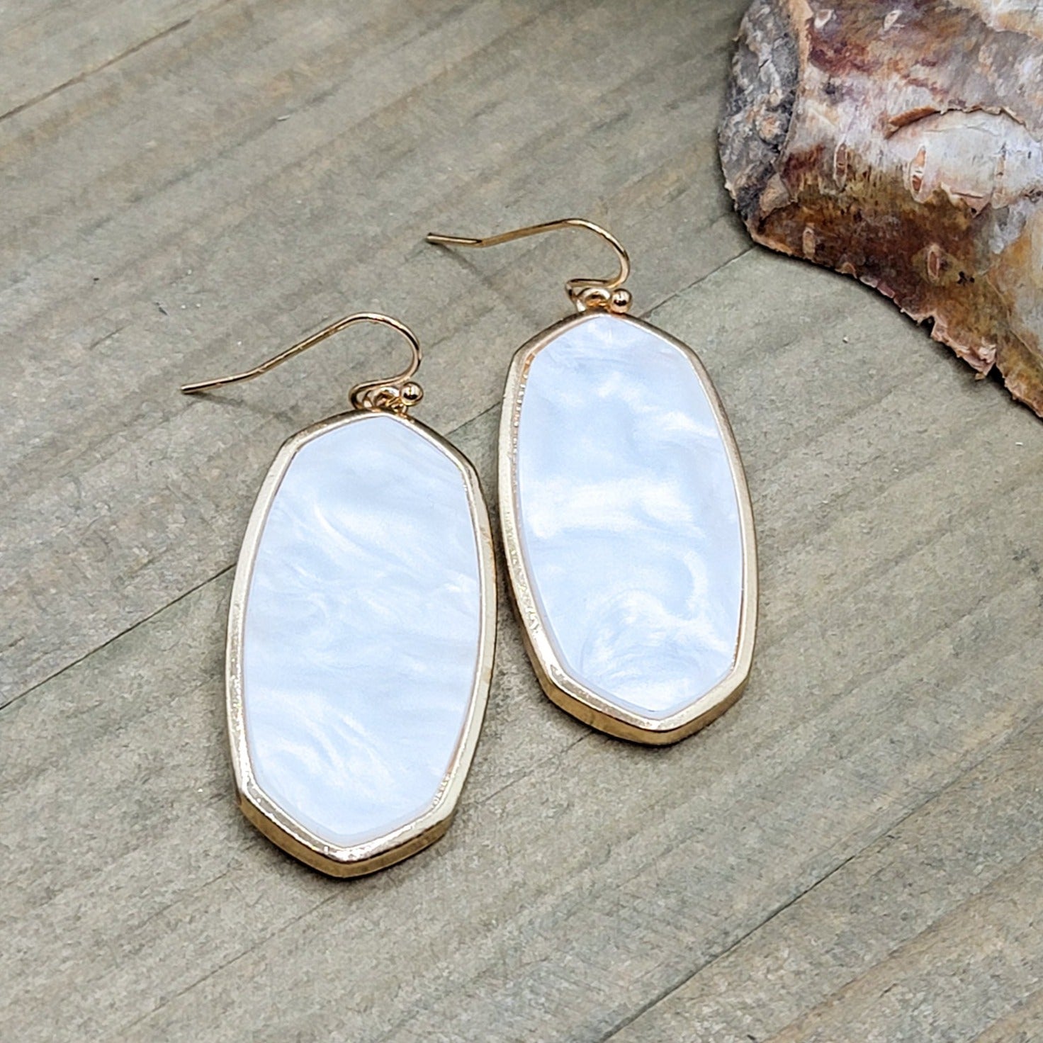 Pearl Resin Gold Drop Frame Earrings, Nicki Lynn Jewelry 