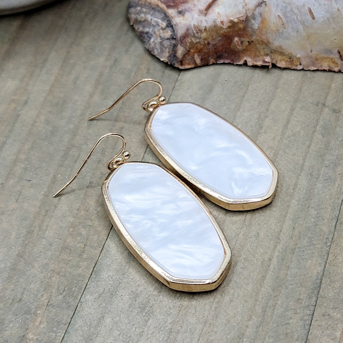 Pearl Resin Gold Drop Frame Earrings, Nicki Lynn Jewelry 