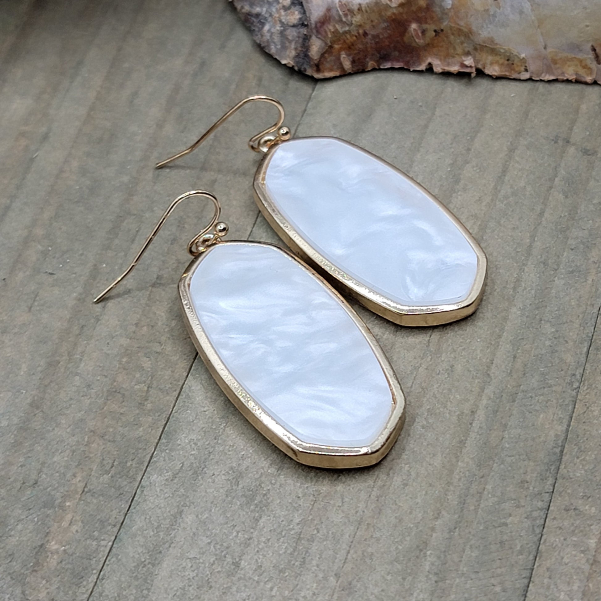 Pearl Resin Gold Drop Frame Earrings, Nicki Lynn Jewelry 