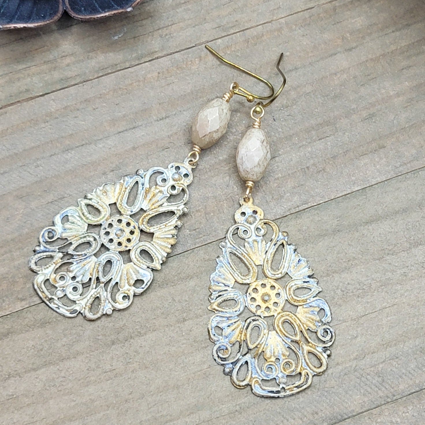 White Patina Filigree Teardrop Earrings, Nicki Lynn Jewelry 