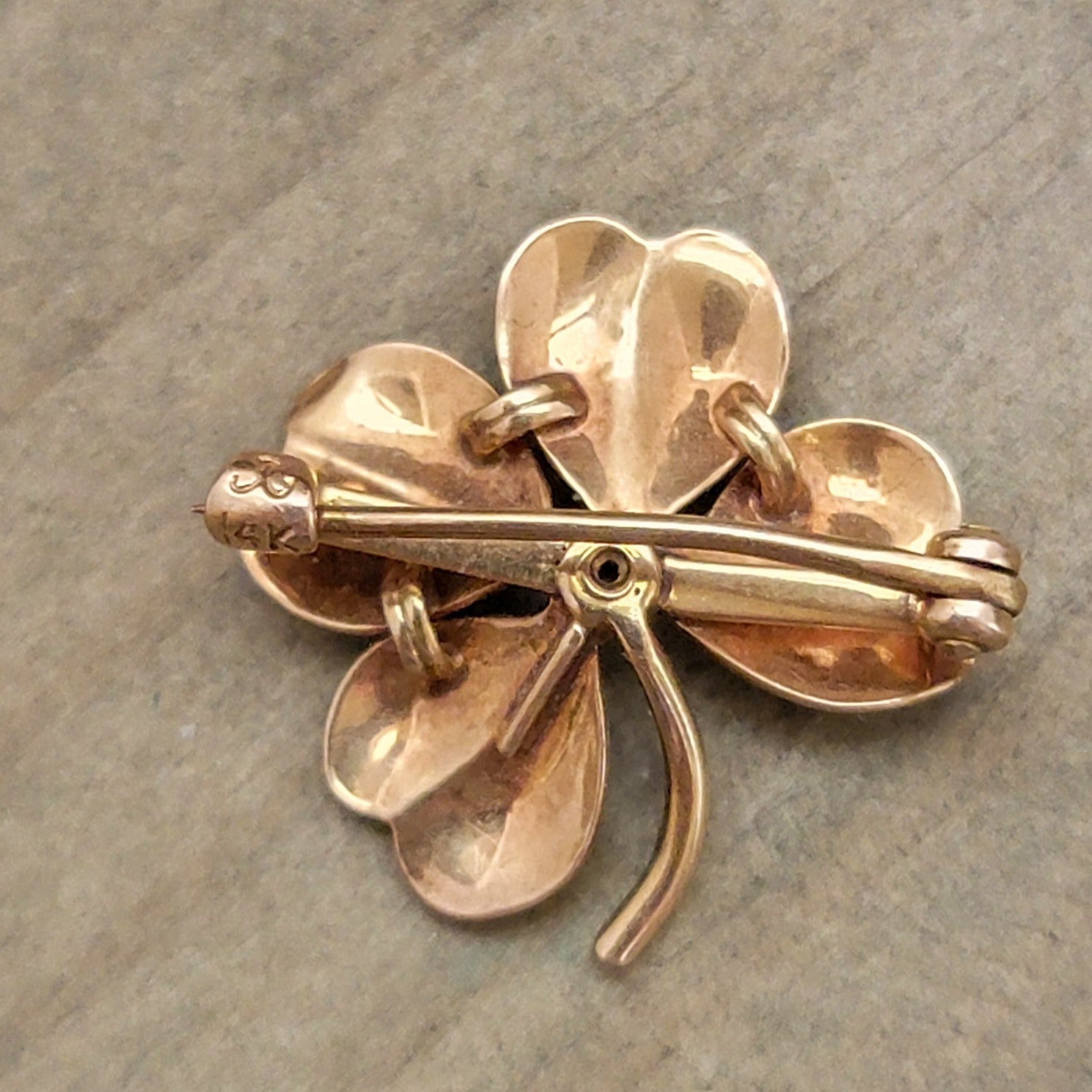Vintage Krementz Art Nouveau 14K Gold Pearl Enamel Shamrock Brooch, Nicki Lynn Jewelry 