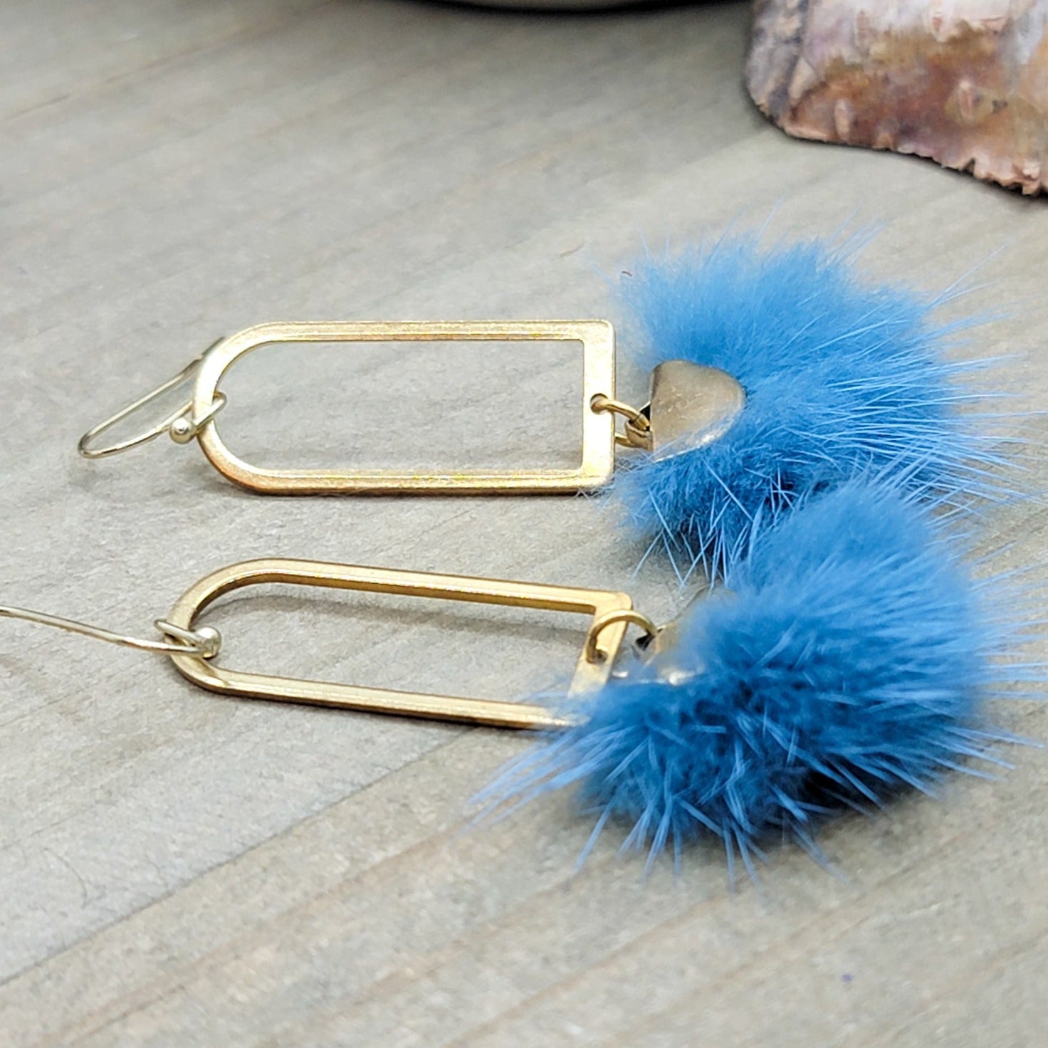 Lagoon Blue Faux Fur Dangle Earrings, Nicki Lynn Jewelry 