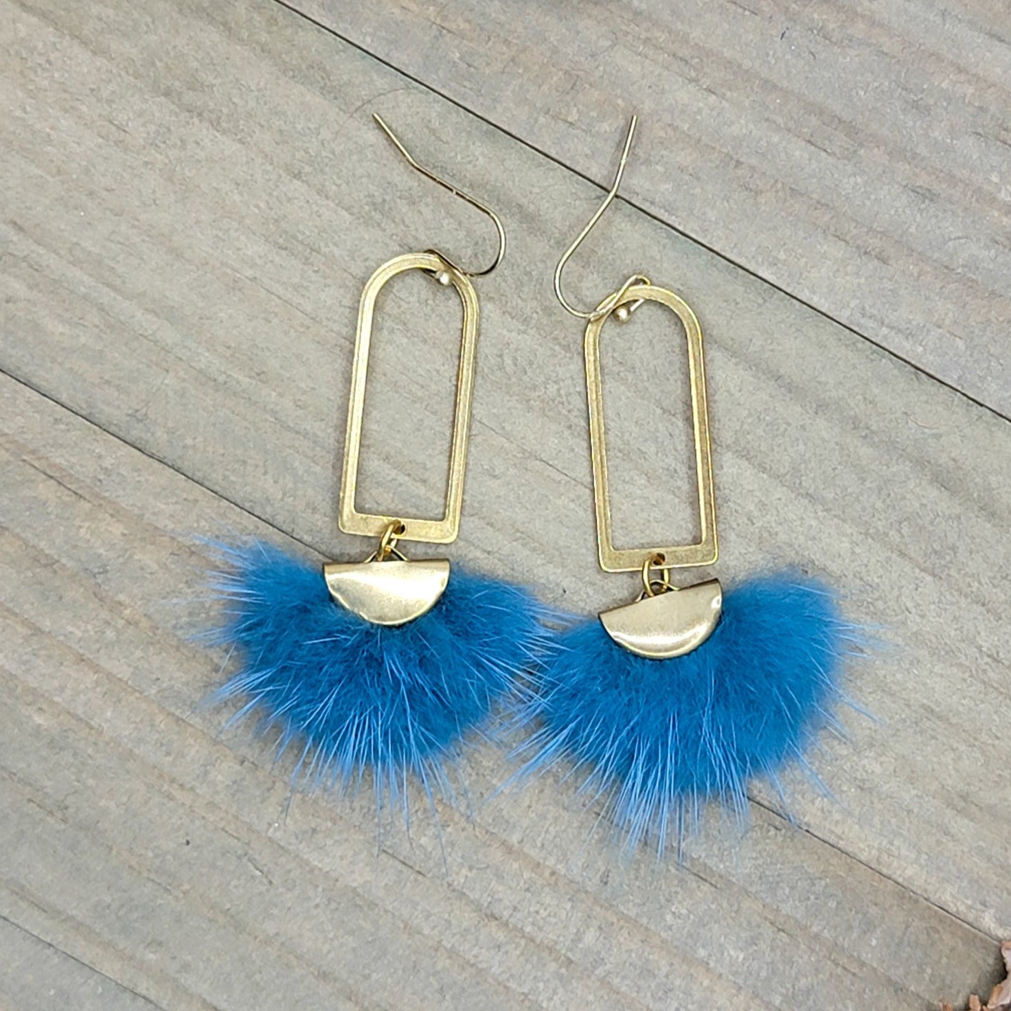 Lagoon Blue Faux Fur Dangle Earrings, Nicki Lynn Jewelry 