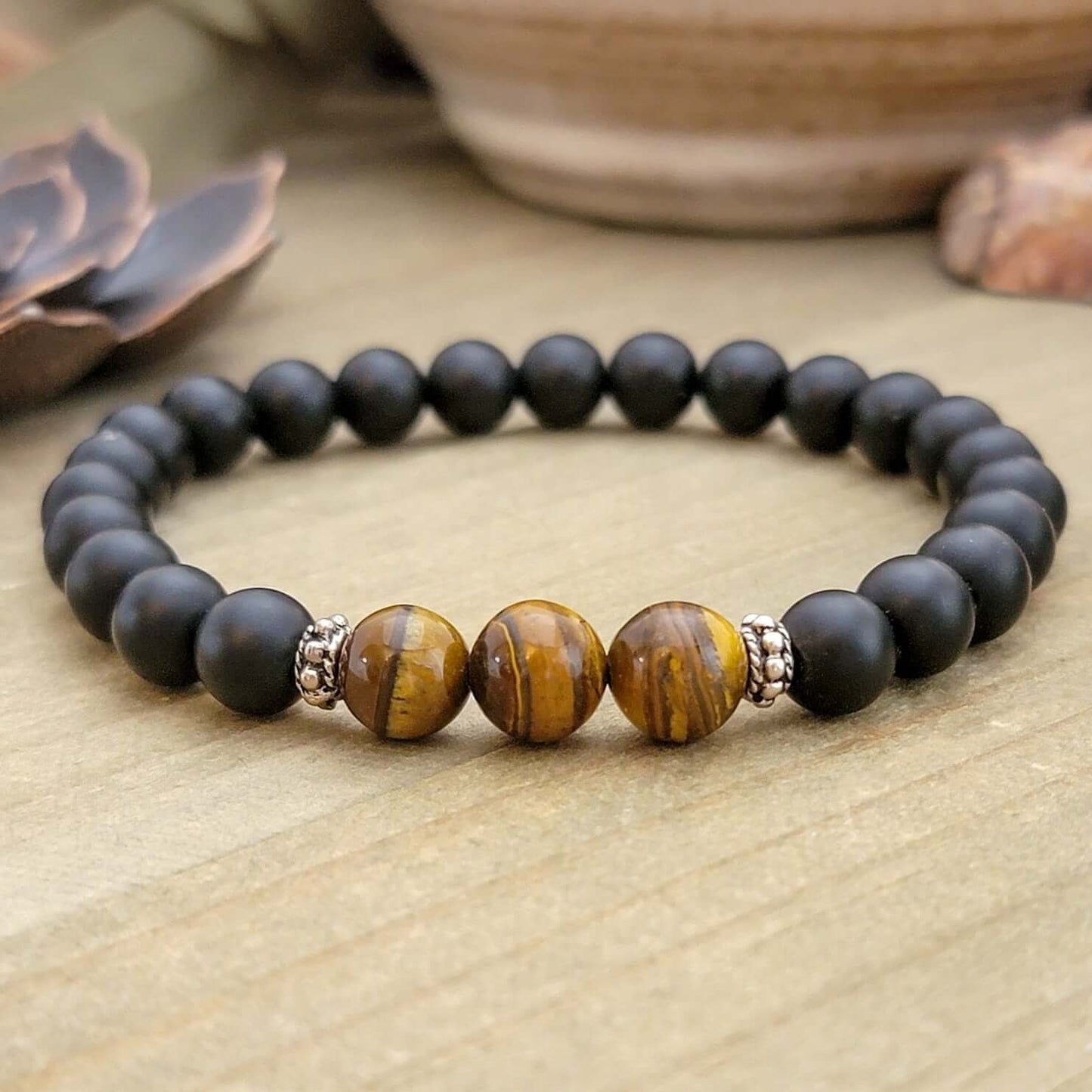 Mens Tiger Eye Beaded Bracelet, Nicki Lynn Jewelry 