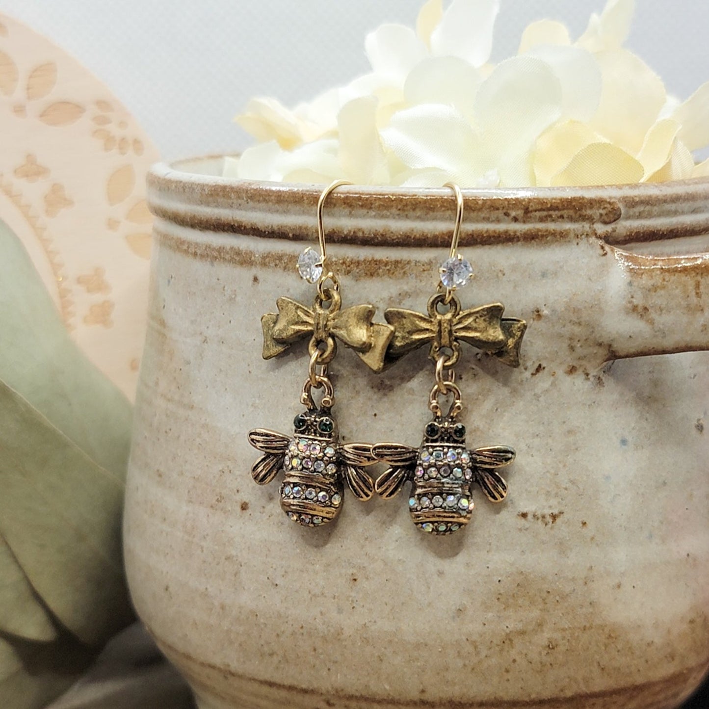 Rhinestone Bees and Bows Drop Earrings, Nicki Lynn Jewelry 