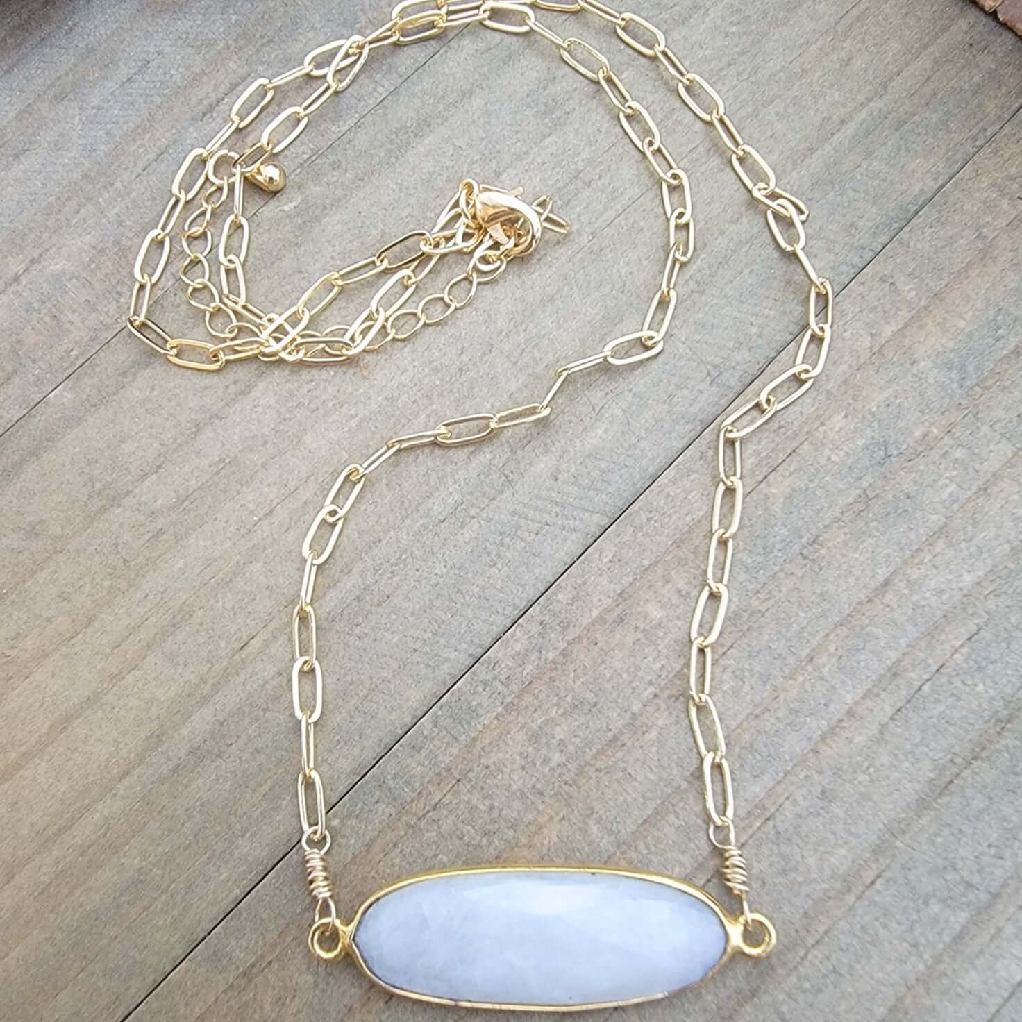 Moonstone Paperclip Chain Necklace, Nicki Lynn Jewelry 