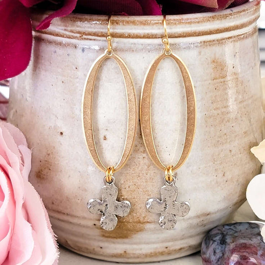 Matte Gold Metal and Pewter Cross Drop Earrings - Nicki Lynn Jewelry