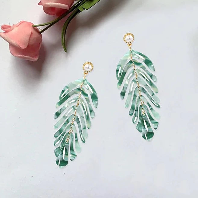 Long Emerald Resin Feather Earrings - Nicki Lynn Jewelry