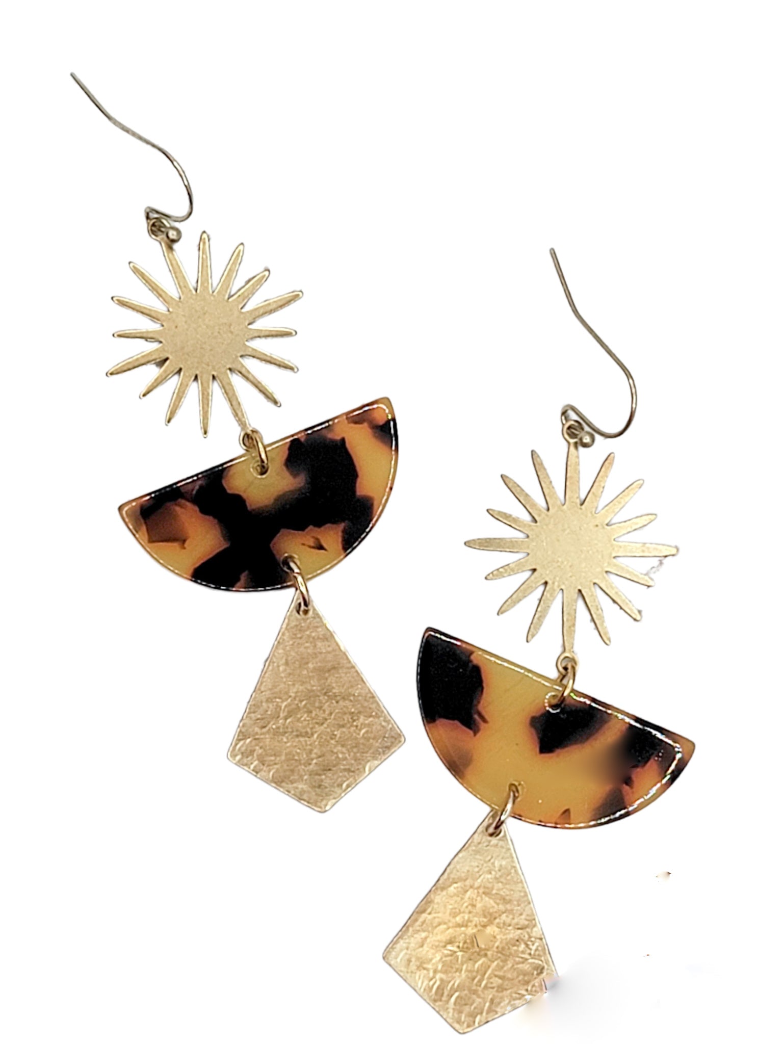Long Acrylic Tortoise and Brass Mod Earrings - Nicki Lynn Jewelry