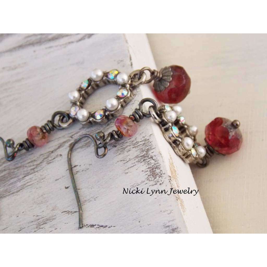 Burgundy Czech Bead and Crystal Pearl Earrings - Nicki Lynn Jewelry