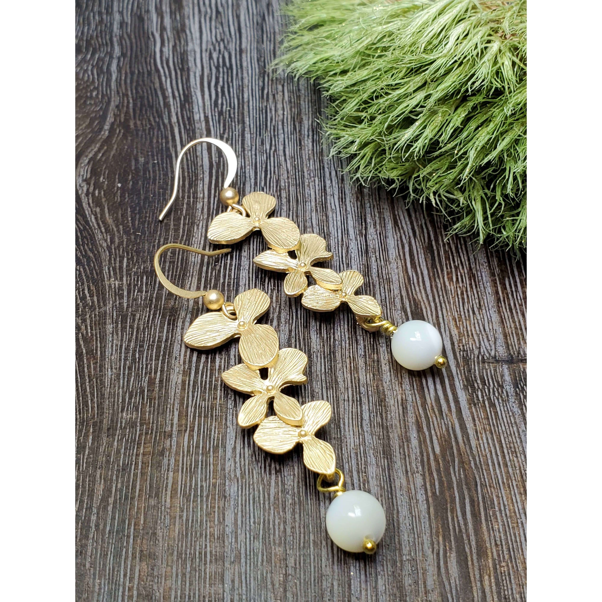 Cascading Orchid Earrings - Gold-White Shell - Nicki Lynn Jewelry