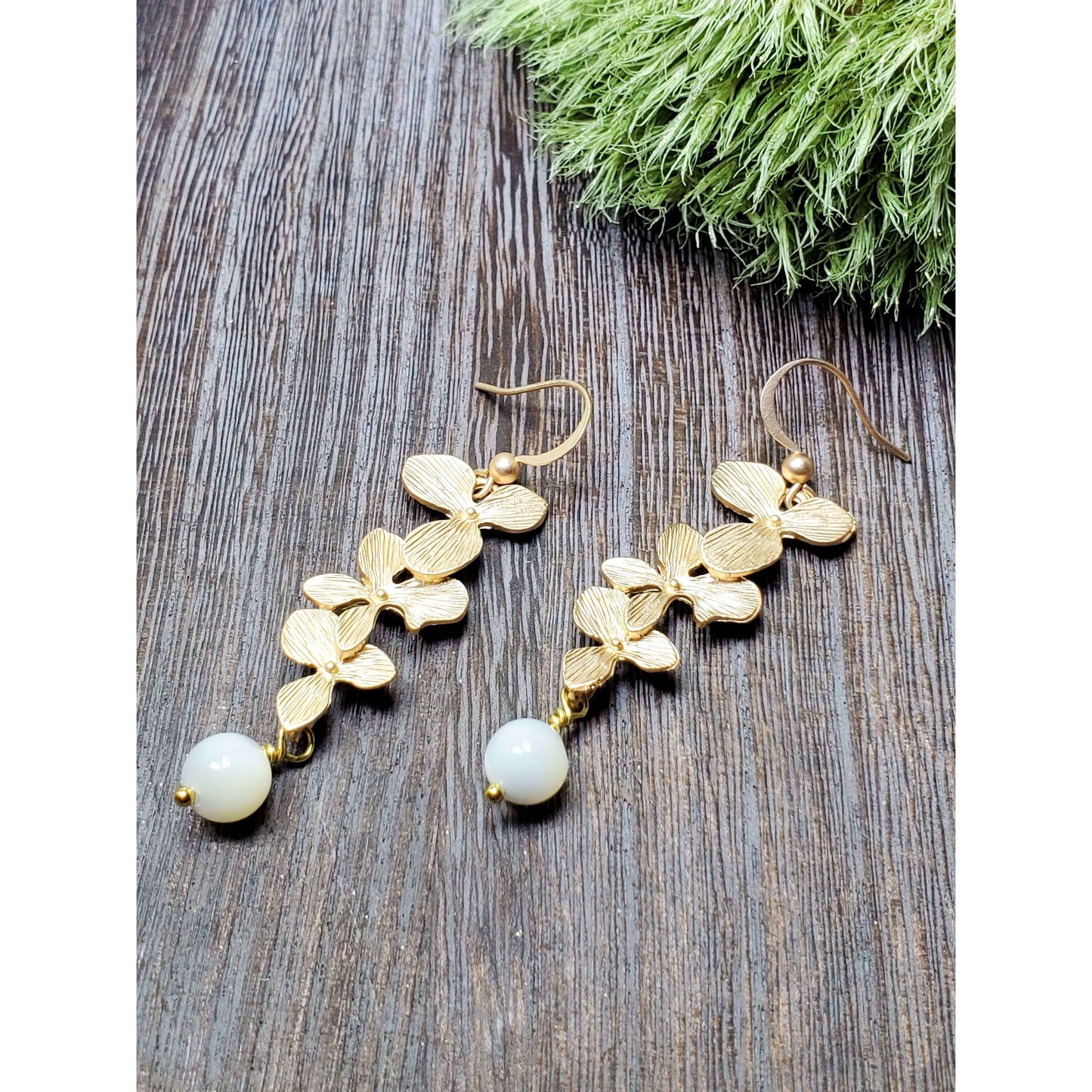 Cascading Orchid Earrings - Gold-White Shell - Nicki Lynn Jewelry