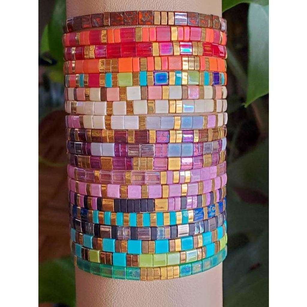 Colorful Glass Tile Beaded Bracelet-Tila - Nicki Lynn Jewelry