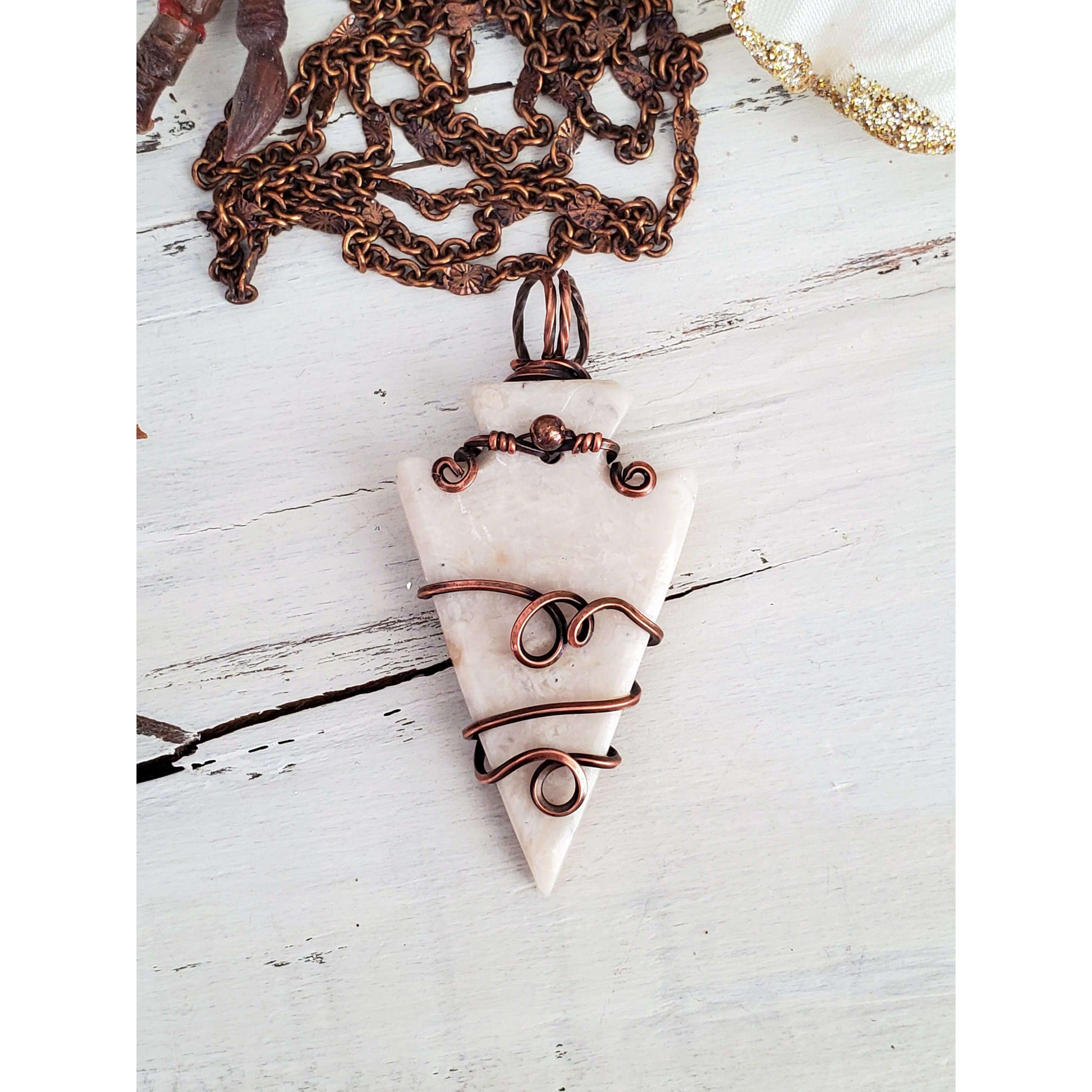 Copper Wire wrapped Agate Arrowhead Necklace - Nicki Lynn Jewelry