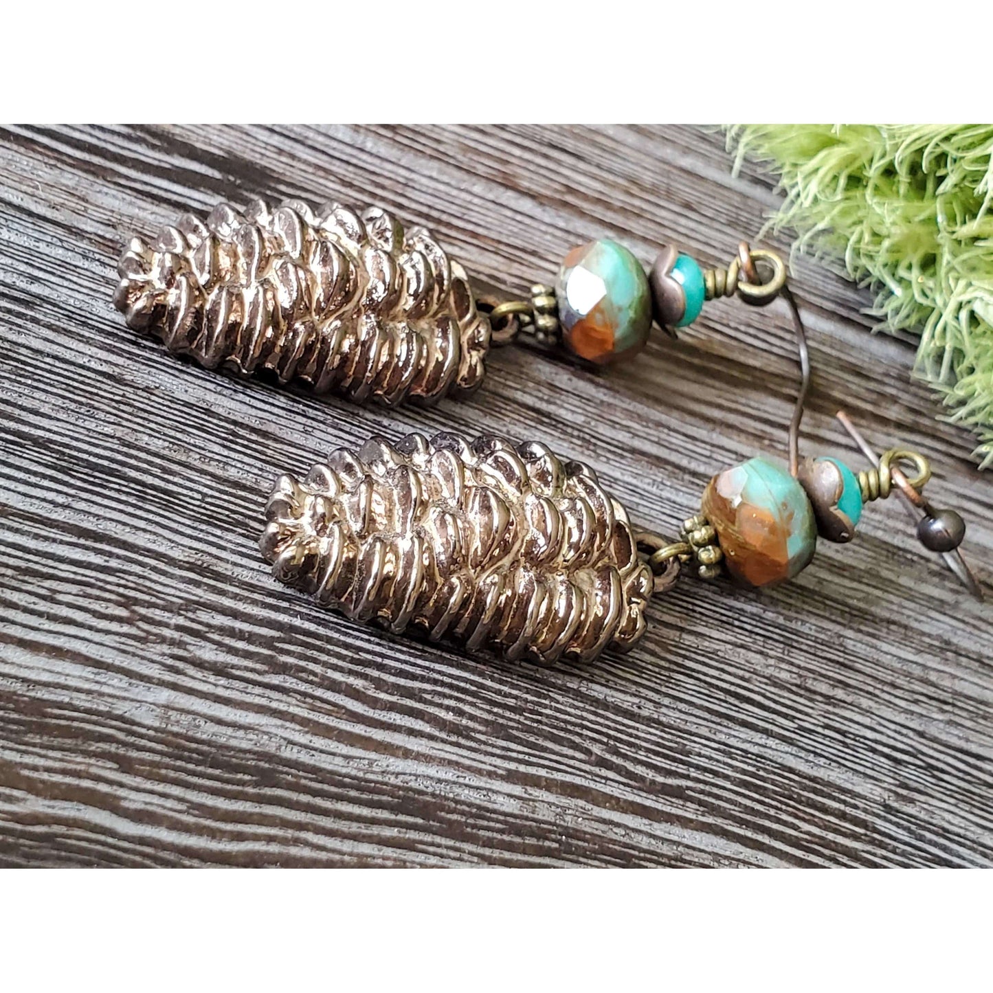 Czech Bead and Pinecone Charm Earrings - Nicki Lynn Jewelry