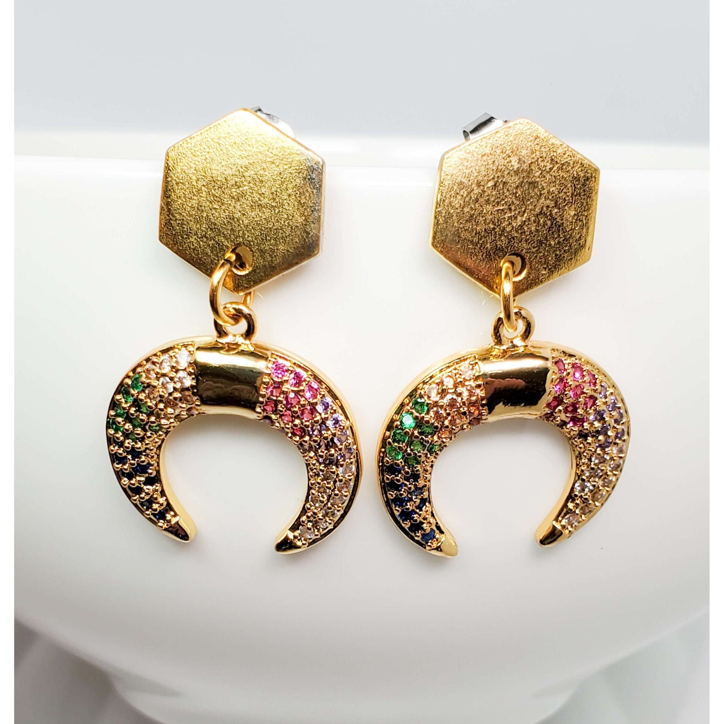 Gold CZ Crescent Post Earrings-Limited Edition - Nicki Lynn Jewelry