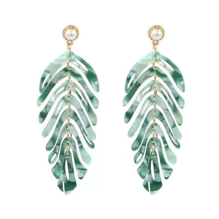 Long Emerald Acrylic Leaf Earrings - Nicki Lynn Jewelry