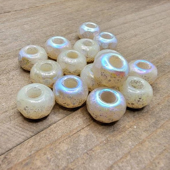 Premium Czech Glass Large Hole Roller Beads 8x12mm Opal Mercury Finish - 6 Beads - Nicki Lynn Jewelry