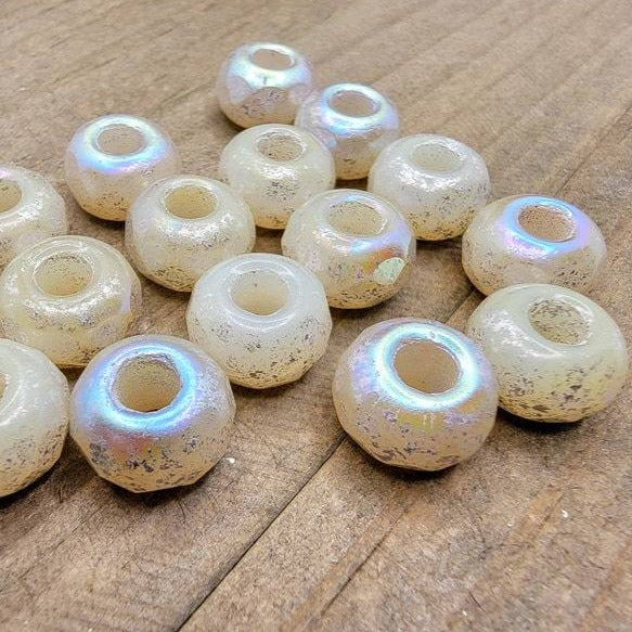Premium Czech Glass Large Hole Roller Beads 8x12mm Opal Mercury Finish - 6 Beads - Nicki Lynn Jewelry