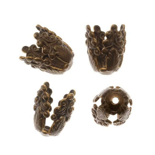 Ornate Brass Flower Bead Caps 12mm - Nicki Lynn Jewelry