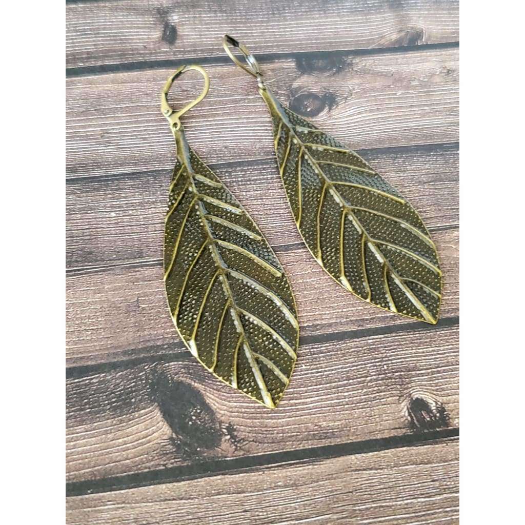 Long Bronze Leaf Earrings - Nicki Lynn Jewelry