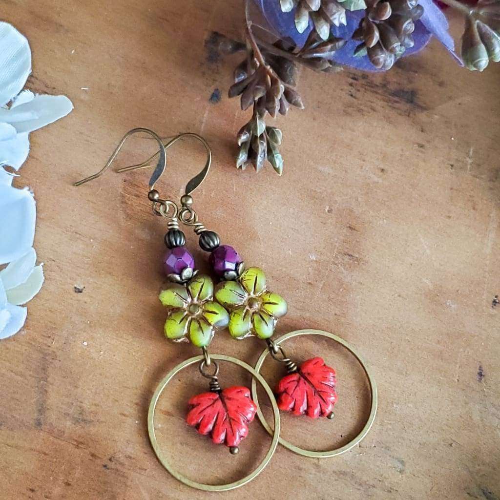 Long Colorful Bohemian Leaf Earrings - Nicki Lynn Jewelry