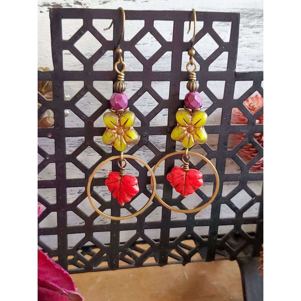 Long Colorful Bohemian Leaf Earrings - Nicki Lynn Jewelry