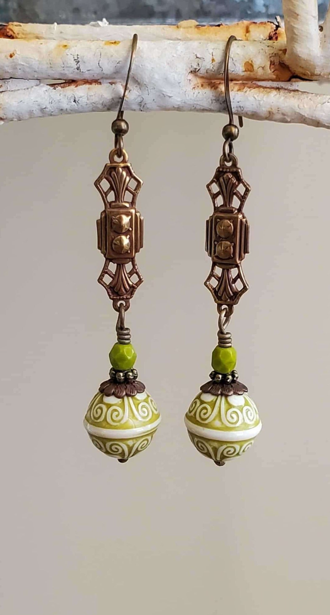 Long Victorian Green Drop Earrings - Nicki Lynn Jewelry