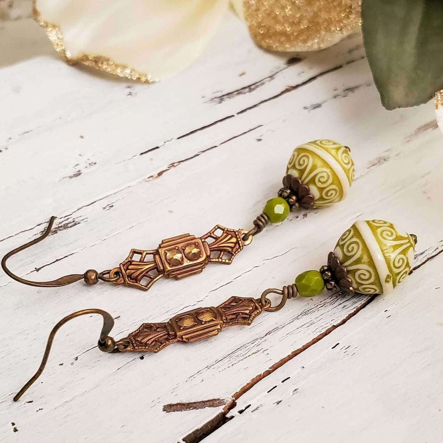 Long Victorian Green Drop Earrings - Nicki Lynn Jewelry