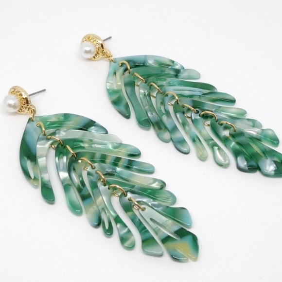Long Emerald Resin Feather Earrings - Nicki Lynn Jewelry