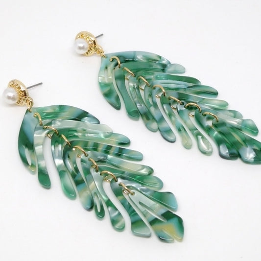 Long Emerald Acrylic Leaf Earrings - Nicki Lynn Jewelry