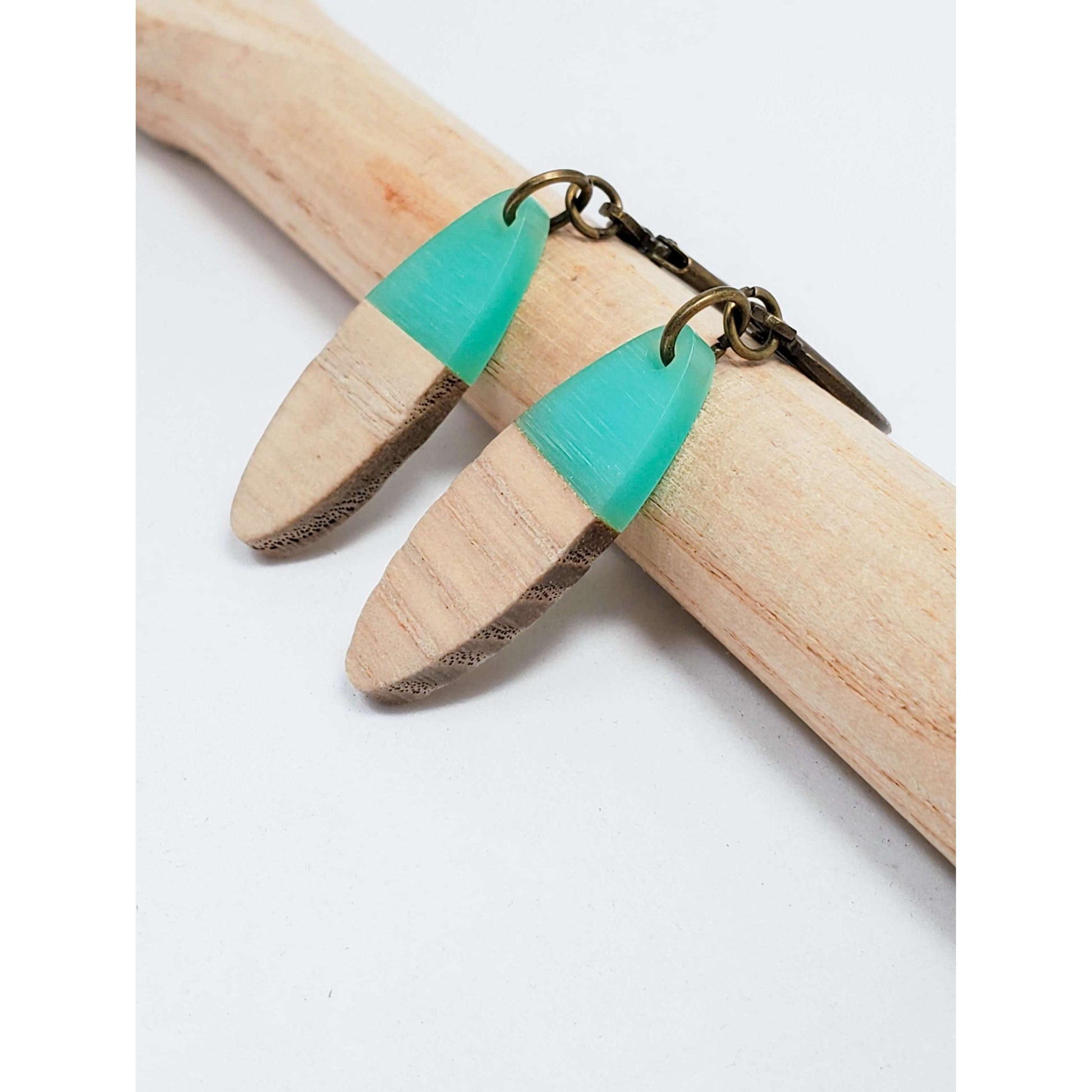 Turquoise Resin and Walnut Wood Earrings - Nicki Lynn Jewelry
